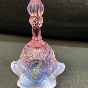 Fenton Hand Painted Pink Opalescent Ruffled Bell