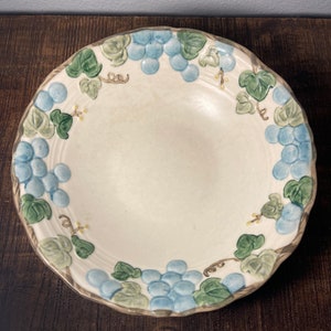 Antique Metlox Poppytrail Sculptured Blue Grape Pattern Ceramic Large Serving Bowl