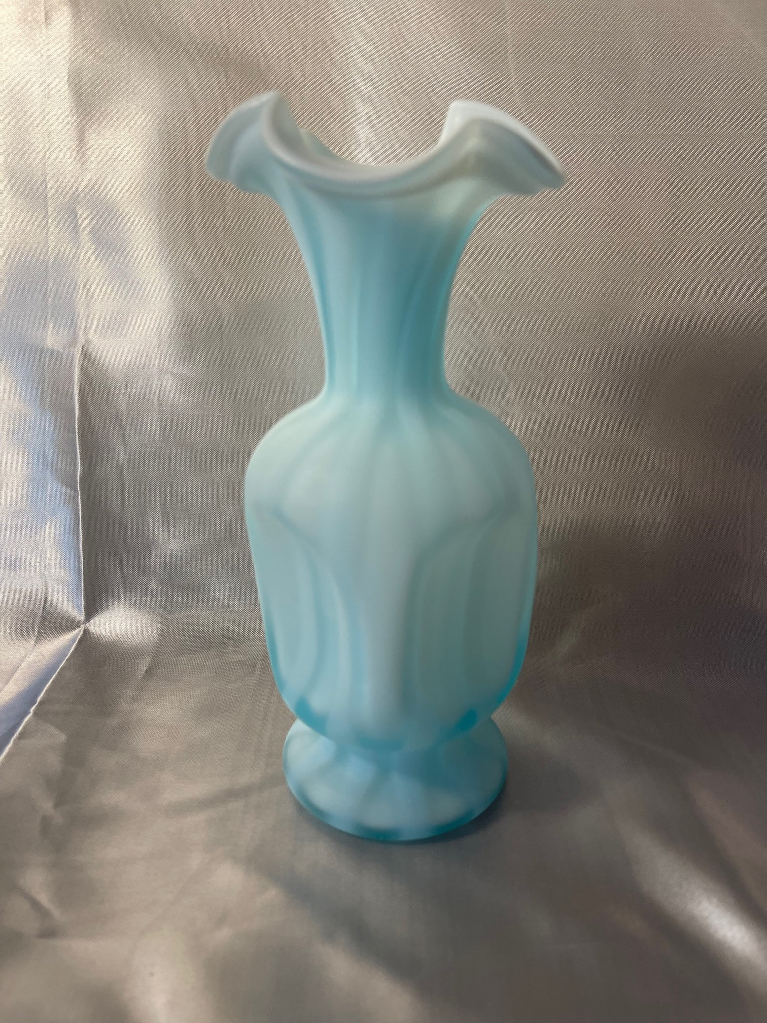 Vintage Fenton Light Blue Opalescent Vase With Stripes