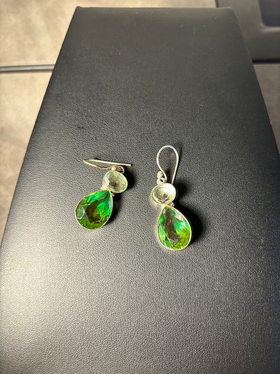 Green Emerald Sterling Silver Earrings #ES78