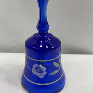 Fenton Cobalt Blue Glass Bell Hand Painted and Signed by Artist