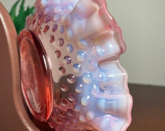 フェントン アンベリーナ フリルエッジ ホブネイル キャンディディッシュ Vintage Fenton Cranberry/pink Hobnail Opalescent Ruffled