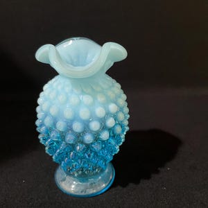 Vintage Blue Opalescent Fenton Hobnail Vase/ Bud Vase