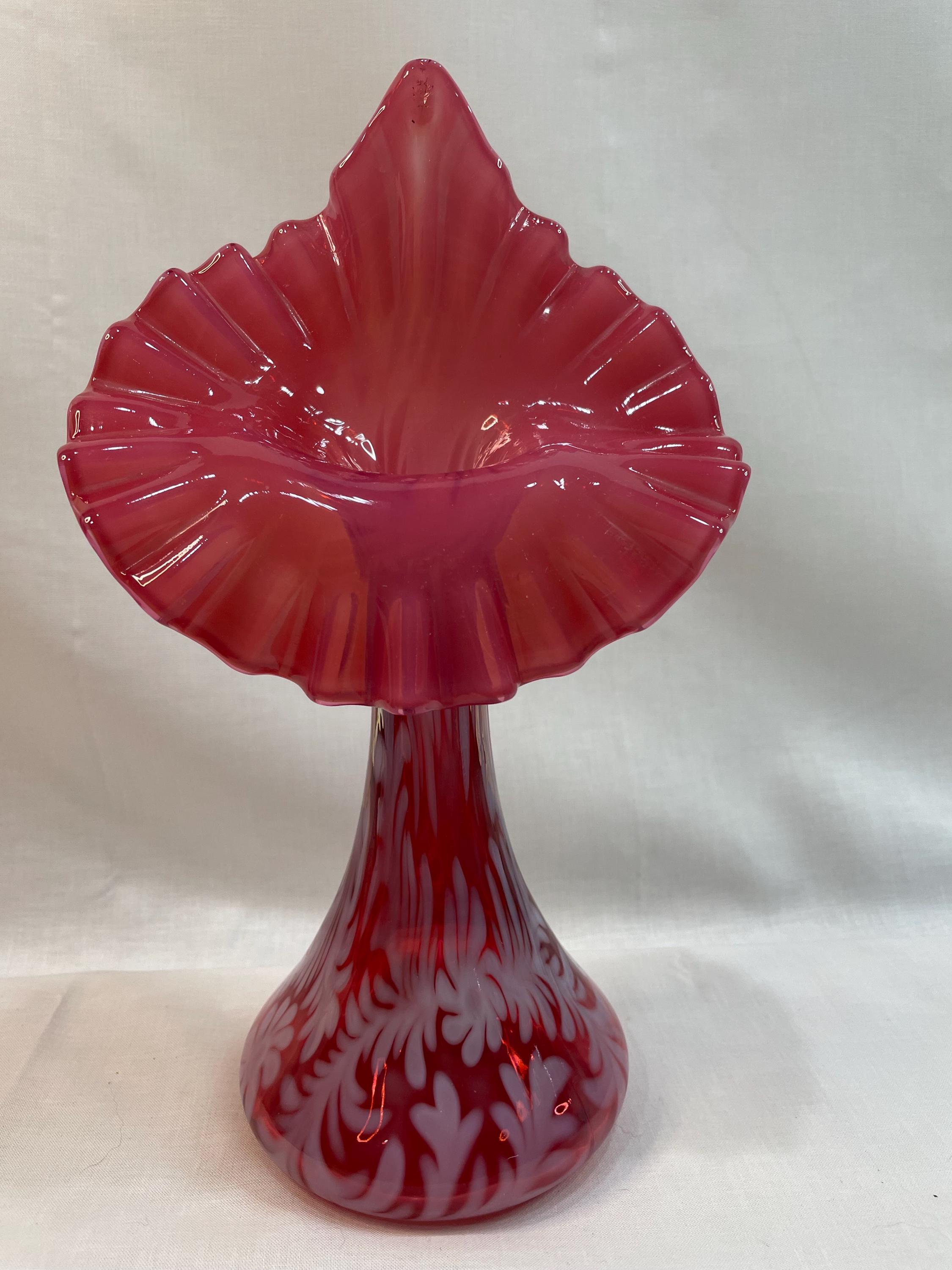 Fenton Cranberry Opalescent Jack in the Pulpit Vase - 11"