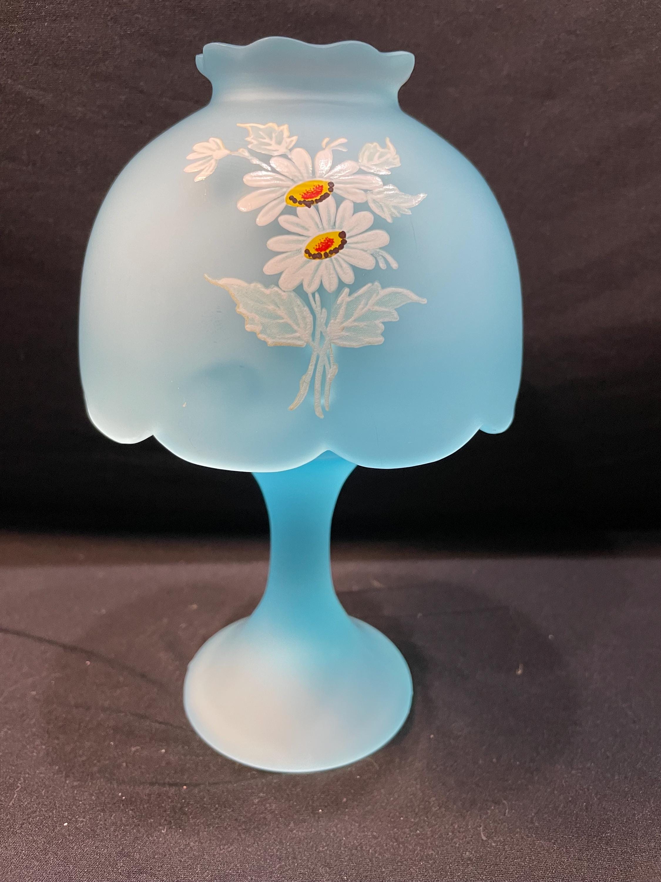 Westmoreland Blue Satin Glass Floral 2 Piece Fairy Lamp - Etsy display picture 1