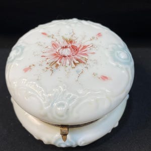 Antique Wave Crest Hand Painted Glass Dresser Powder Jar