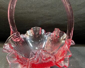 Vintage Fenton Rosalene Pink Basket Weave Glass Reticulated Bowl