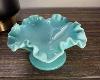 Scarce Fenton Turquoise Milk Glass Footed Compote - Rare