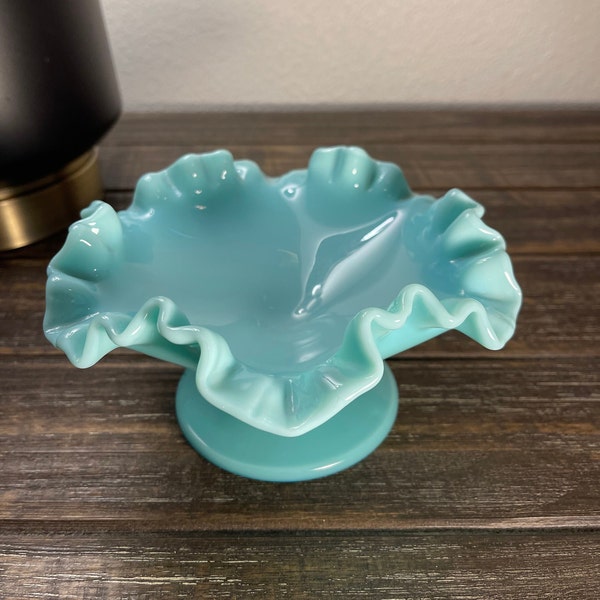 Scarce Fenton Turquoise Milk Glass Footed Compote - Rare