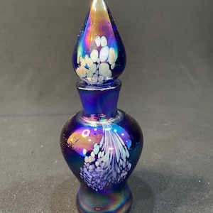 Blue Carnival Glass Perfume Bottle with Stopper