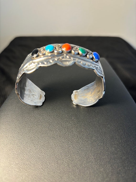 Sterling Silver Multi Stone Vintage Cuff Bracelet… - image 7