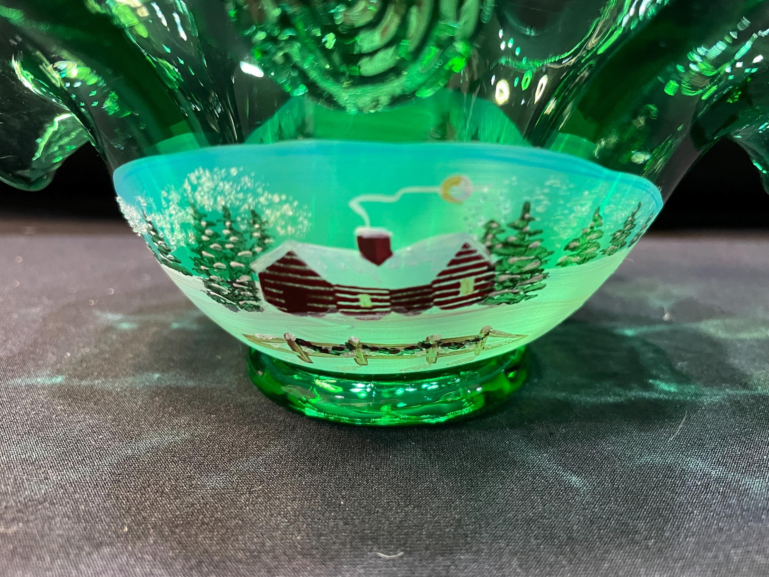 Fenton Emerald Green Basket - Etsy