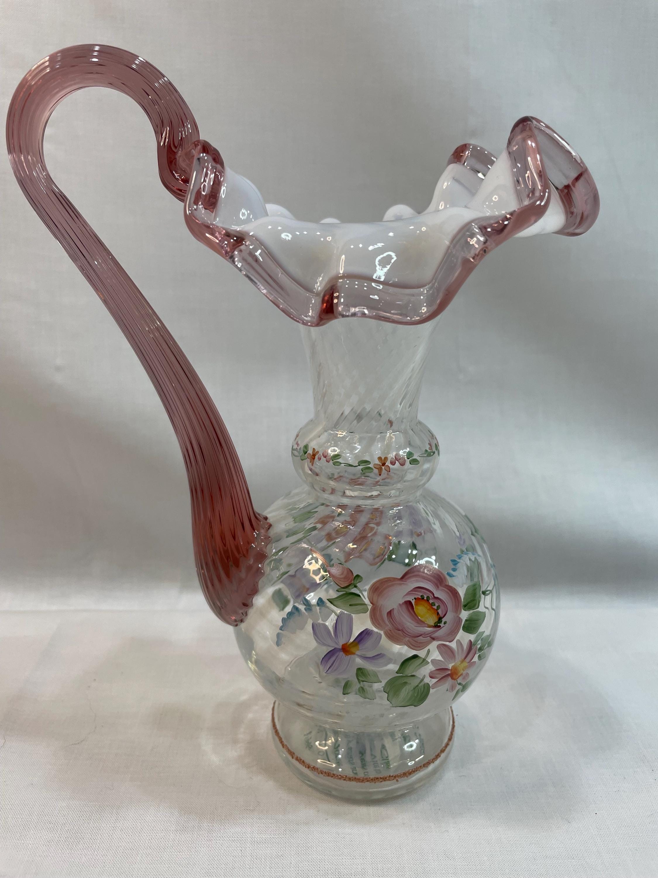 1996 Fenton Commemorative Bill and Frank Fenton Dusty Rose Opalescent Hand Painted Pitcher