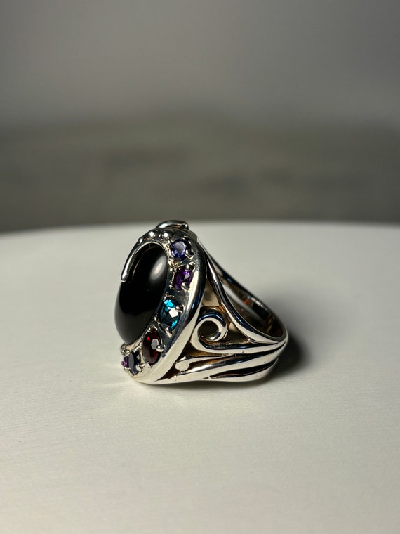 Size 6 Sterling Silver Ring with Black Onyx and M… - image 2