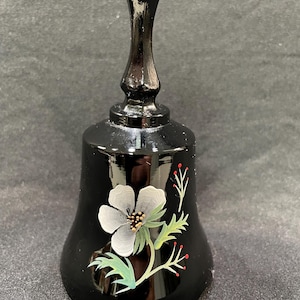 Fenton Black Glass Bell Hand Painted and Signed by the Artist
