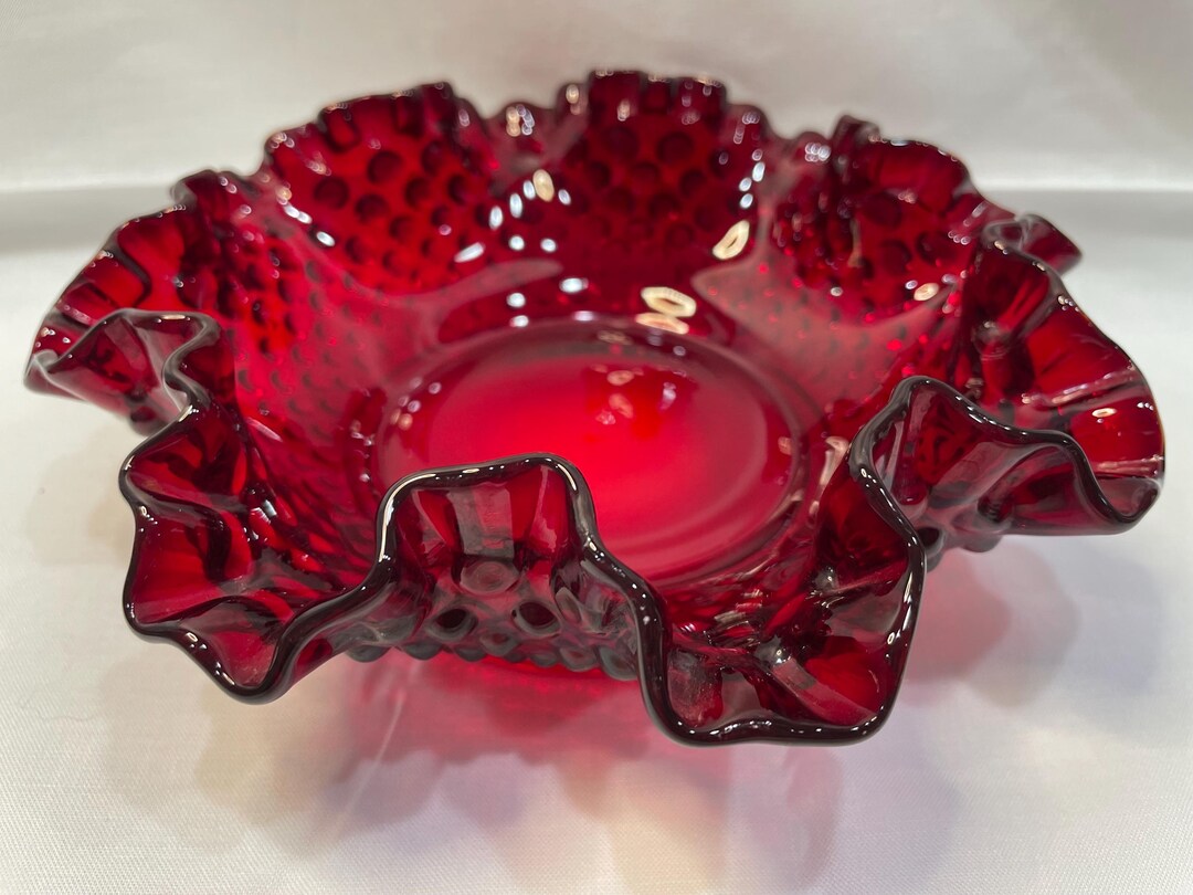 Fenton Ruby Red Bowl Ruffle Fenton Ruby Red Hobnail Ruffled Bowl - Etsy
