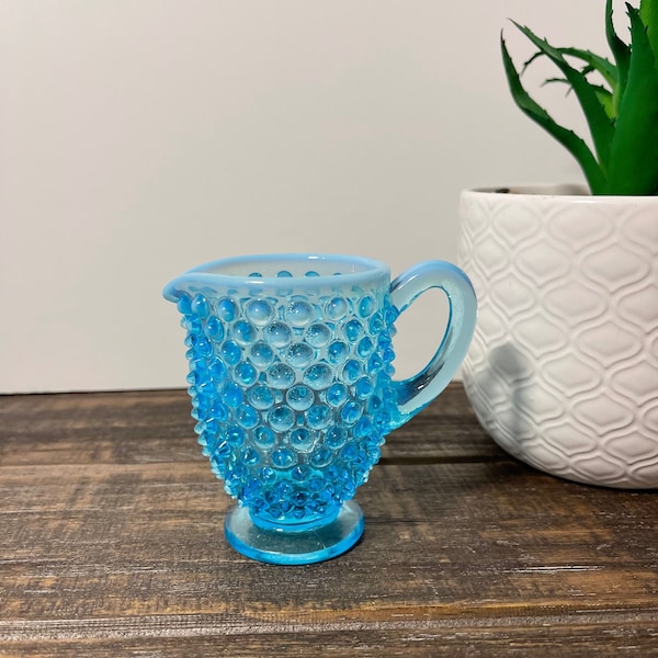 Vintage blue hobnail cream pitcher- ombre blue creamer- Fenton blue hobnail opalescent creamer- blue bumpy creamer- Fenton cream pitcher