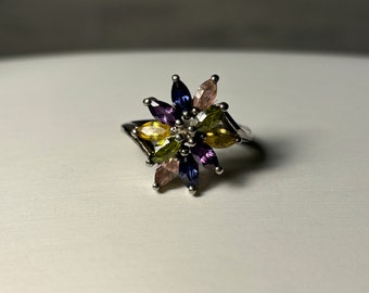 Sterling Silver Size 7 Ring with Multicolored Stones #ES99
