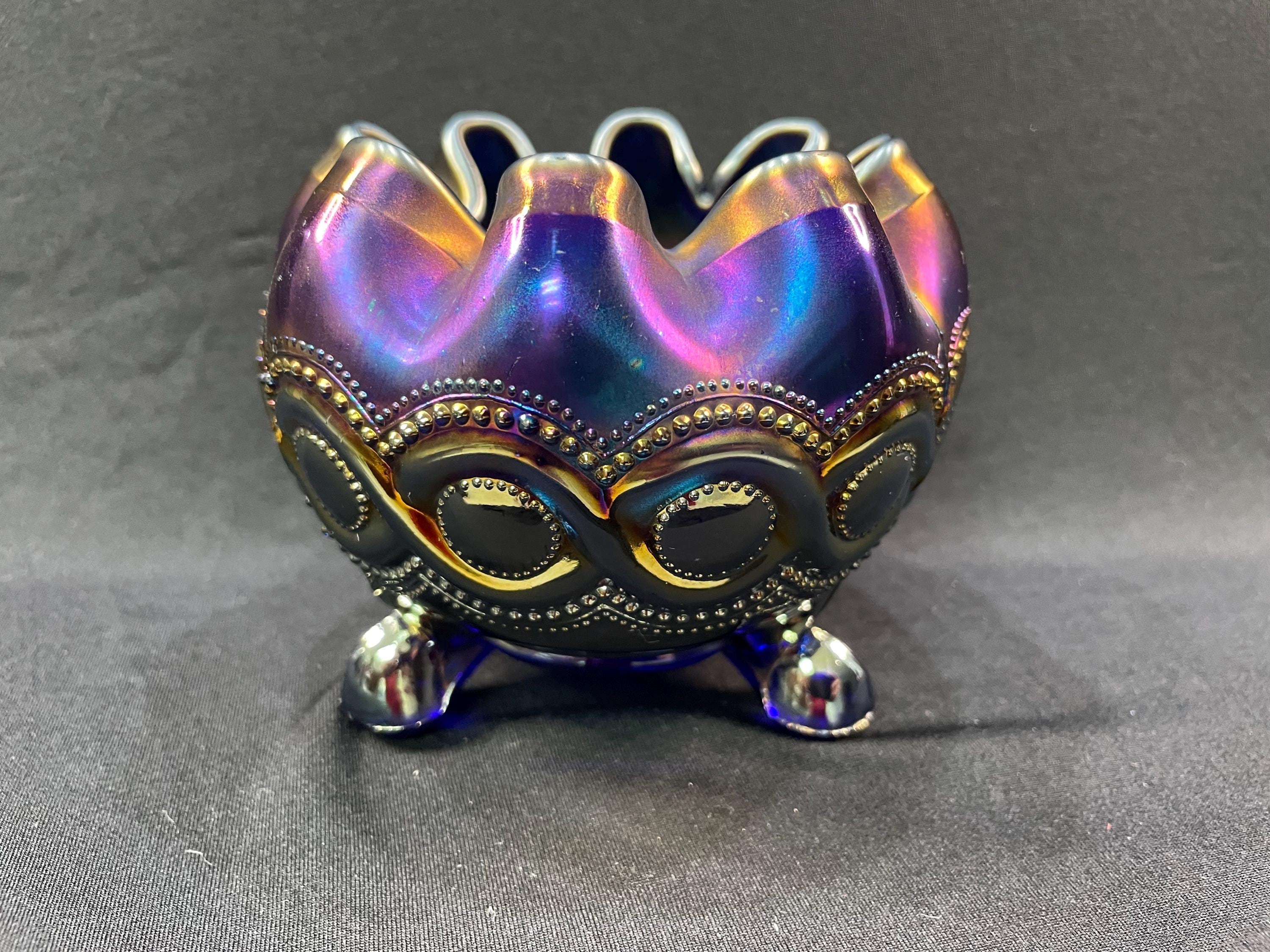 Antique Northwood Cobalt Blue Beaded Cable Carnival Glass Bowl