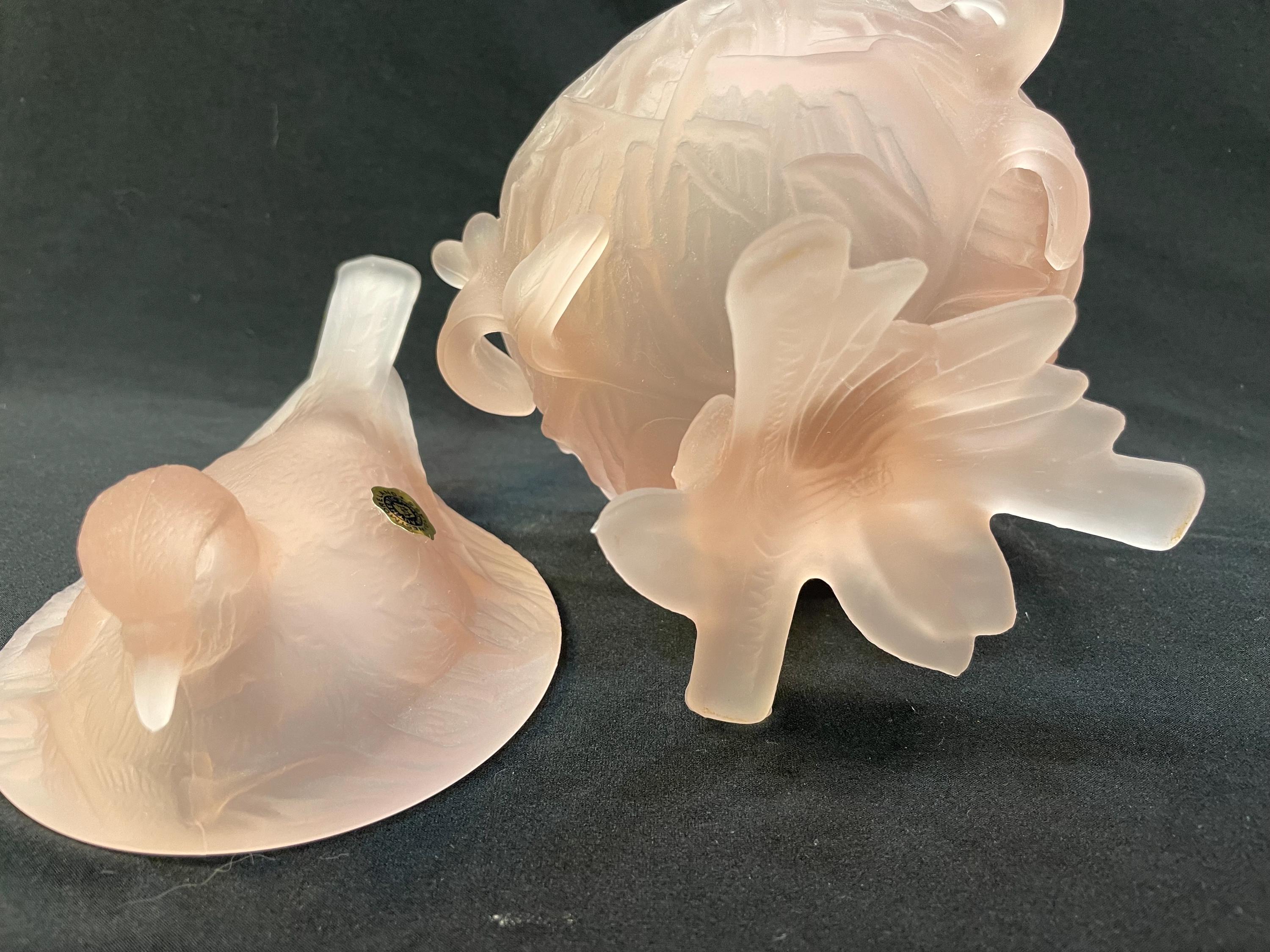 Vintage Westmoreland Pink Satin Glass Dove/bird on the Nest Large