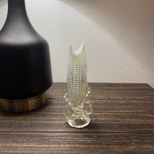 Vintage Dugan Glass Ear of Corn Vase/ Corn on The Cob/ Clear/ White