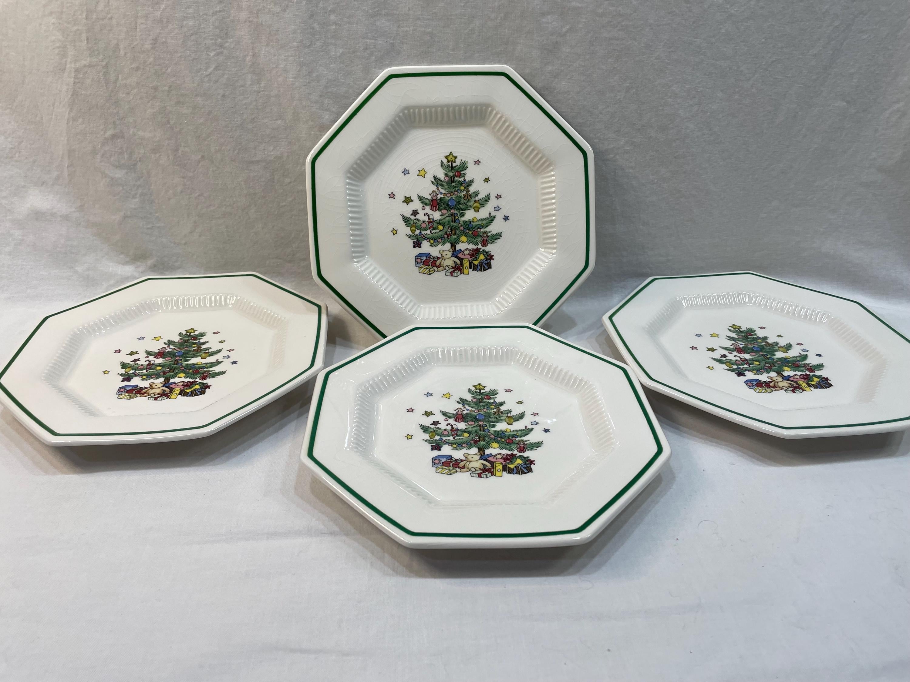Nikko Happy Holidays Christmas Tree Octagon Salad Plates - Set of