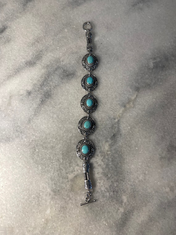 Vintage Sterling Siver Turquoise 8" Bracelet