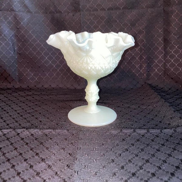 Fenton Milk Glass Hobnail Ruffle Double Crimped Edge Pedestal Compote Candy Dish