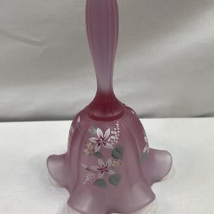 Fenton Pink Glass Bell Hand Painted and Signed by the Artist