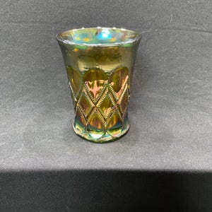 Antique Millersburg Green Diamonds Carnival Glass Tumbler