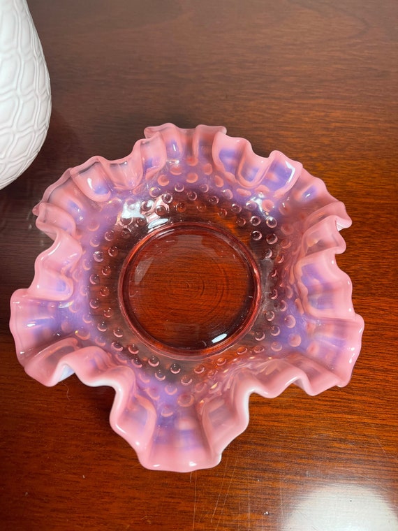 Vintage Fenton Cranberry/pink Hobnail Opalescent Ruffled