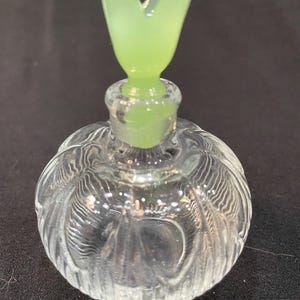 Vintage Glass Perfume Bottle with Green Glass Stopper