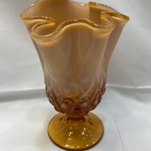 Fenton Cameo Opalescent Amber Brown Lily of the Valley Swung Glass Vase