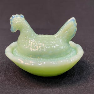 Vintage Miniature Jadeite Glass Hen on a Nest