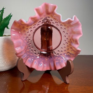 Vintage Fenton Cranberry/pink Hobnail Opalescent Ruffled Bonbon Dish, Candy Dish