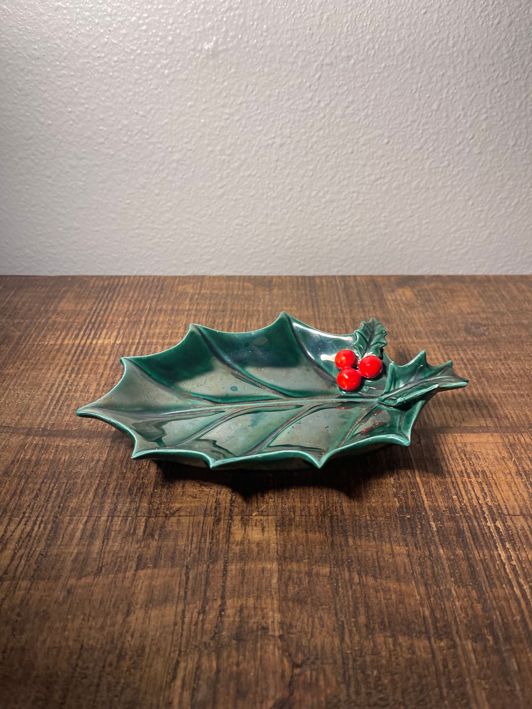 Vintage Lefton's Japan Ceramic Candy Dish / Holly Christmas Pattern Etsy