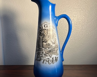 Antique Ceramic Pottery Pitcher 1913 Masonic Lodge No. 67