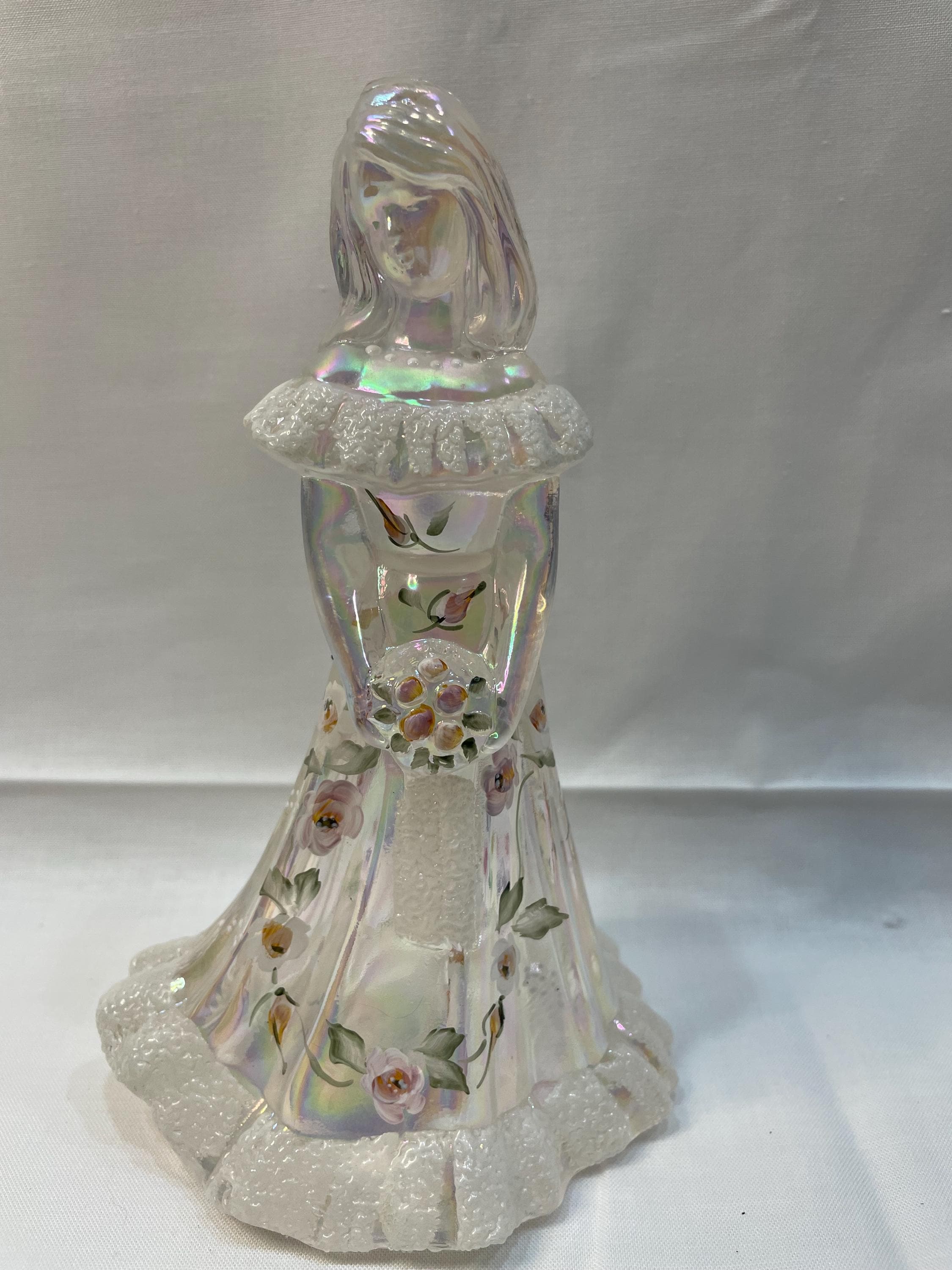 Fenton Clear and White Glass Bridesmaid Doll Signed and Hand Painted by Artist