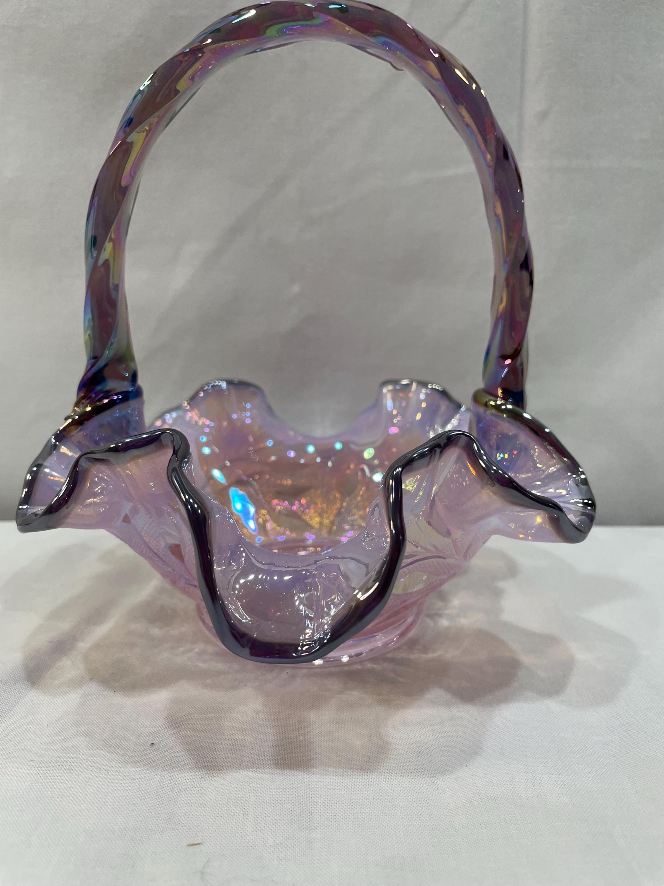 Fenton Pink Iridescent Basket - Etsy