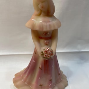Fenton Pink Burmese Glass Bridesmaid Doll Signed and Hand Painted by Artist