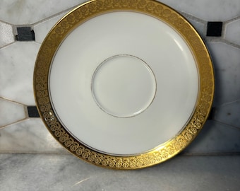Antique GOA Limoges Porcelain Saucer Plate, White & Gold Trim Finest Porcelain by Haviland, Made in France