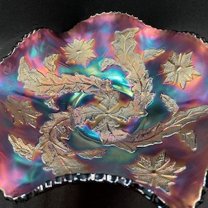 Millersburg Amethyst Whirling Leaves Carnival Glass Bowl