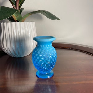 Vintage Blue Opalescent Fenton Hobnail Vase/ Bud Vase