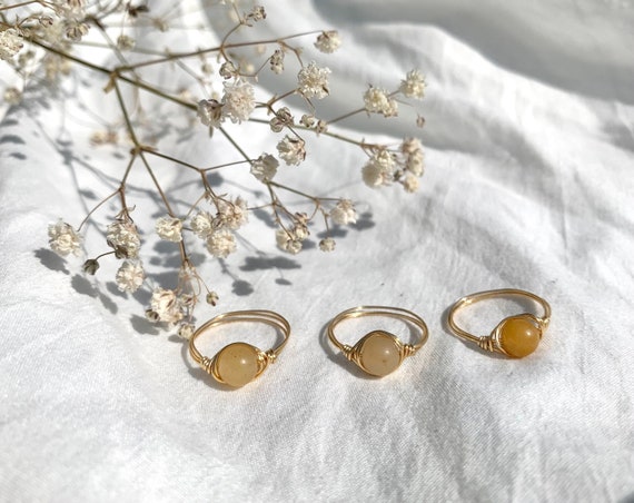 Yellow Quartzite Wire Wrapped Rings Etsy