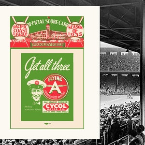 Baseball, Blank Greeting Card, Pacific Coast League, Vintage Image, Reproduction Art