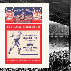 Baseball, Blank Greeting Card, Pacific Coast League, Vintage Image, Reproduction Art