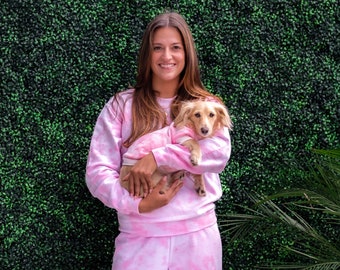 Sweatsuit Set & Matching Dog Hoodie (Pink)