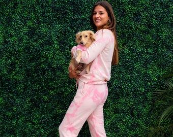 Jogger Sweatsuit Set & Dog Hoodie (Pink)