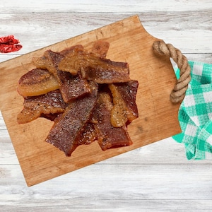 Brown Sugar Bacon Jerky Snacks – Applewood Smoked Bacon, Cured & Dehydrated, 3 oz Package, 3 Heat Levels (No Heat, Original, Extra Heat)