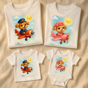 Bijpassende familieshirts pilootpuppy – outfit vliegtuighond voor moeder vader kinderen baby – leuke reislook voor verjaardagen en fotoshoots